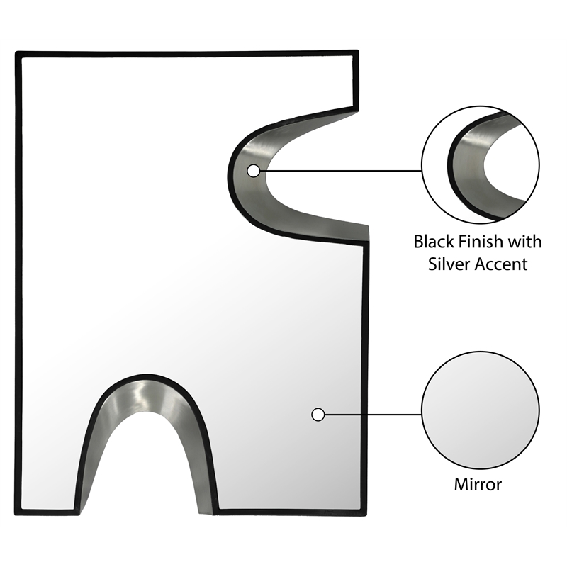 Meridian Furniture Soleil Black Mirror with Silver Iron Metal Accents