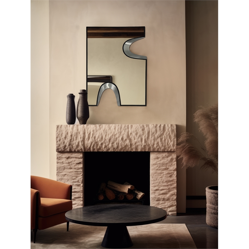 Meridian Furniture Soleil Black Mirror with Silver Iron Metal Accents
