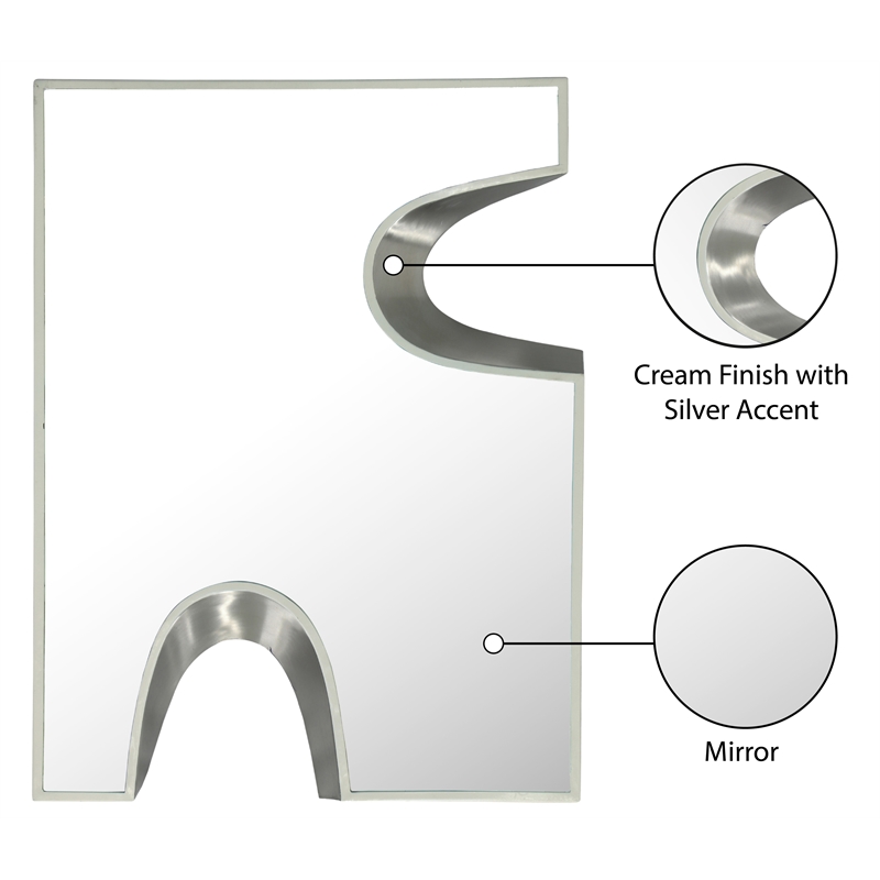 Meridian Furniture Soleil Cream Mirror with Silver Iron Metal Accents