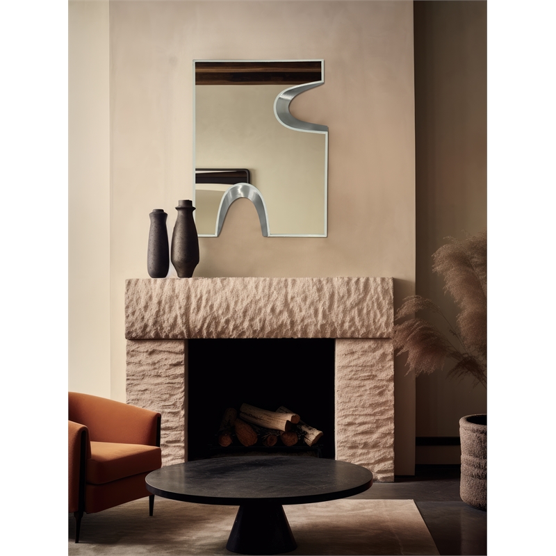 Meridian Furniture Soleil Cream Mirror with Silver Iron Metal Accents