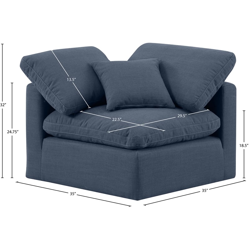 Meridian Furniture Indulge Contemporary Linen Fabric Corner Chair in Navy