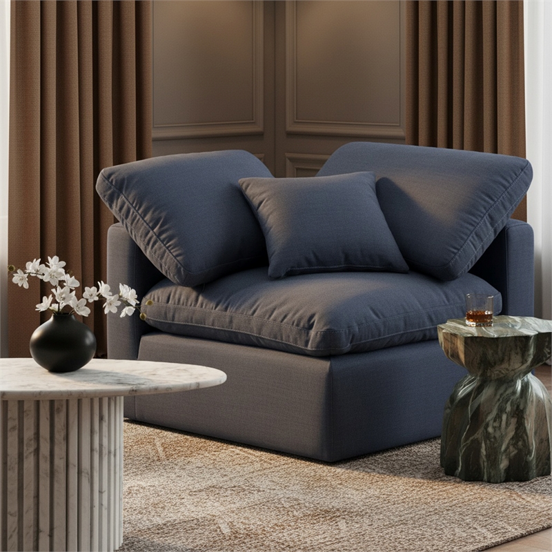 Meridian Furniture Indulge Contemporary Linen Fabric Corner Chair in Navy
