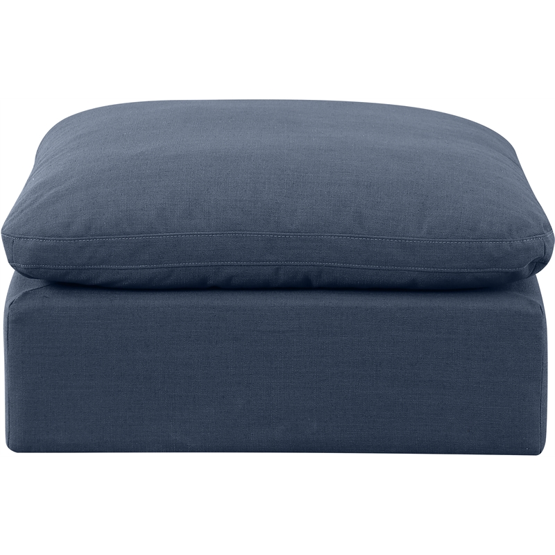 Meridian Furniture Indulge Contemporary Linen Fabric Ottoman in Navy
