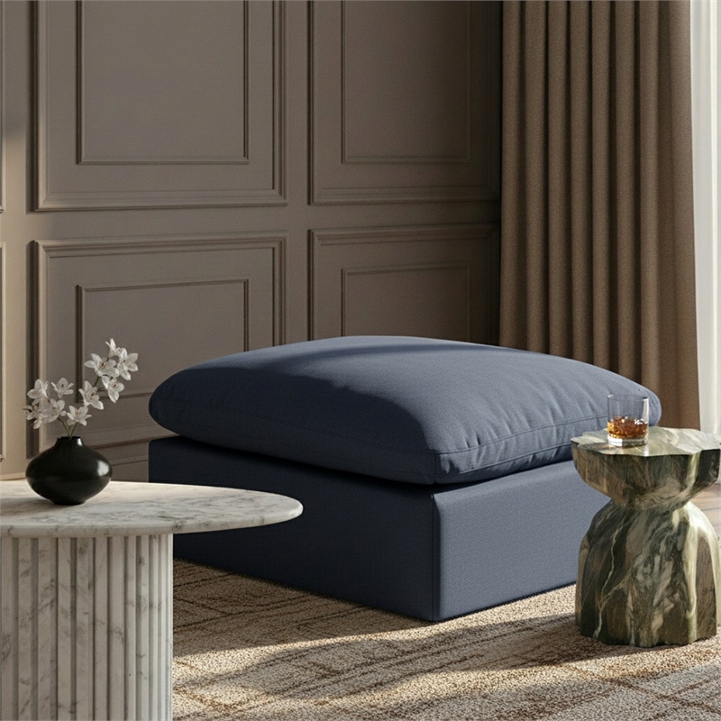 Meridian Furniture Indulge Contemporary Linen Fabric Ottoman in Navy