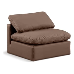 meridian furniture indulge contemporary vegan leather armless chair in brown