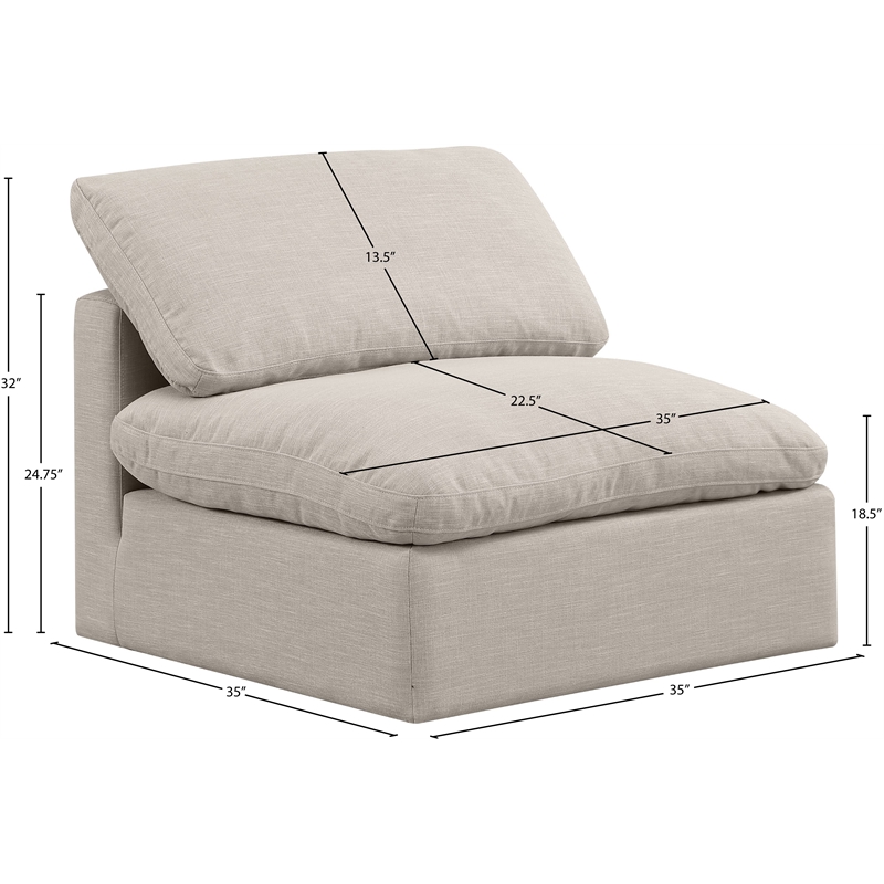 Meridian Furniture Indulge Contemporary Linen Fabric Armless Chair in Beige