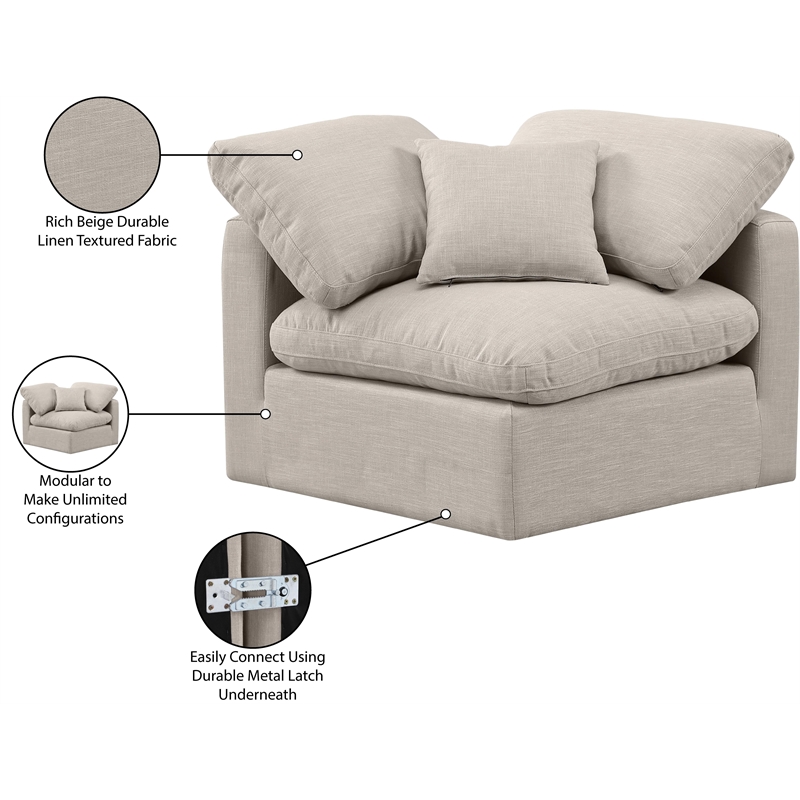 Meridian Furniture Indulge Contemporary Linen Fabric Corner Chair in Beige