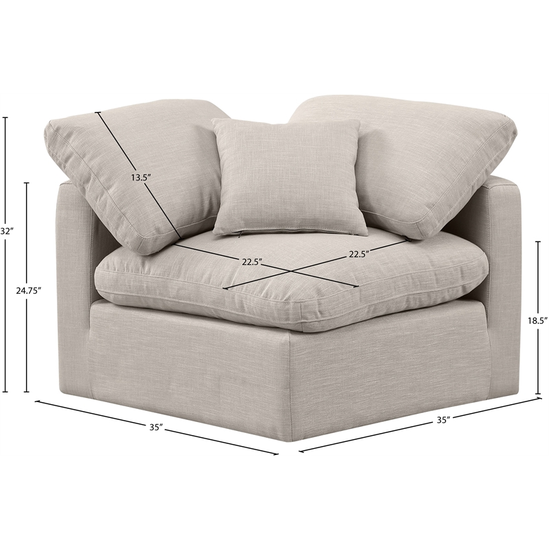Meridian Furniture Indulge Contemporary Linen Fabric Corner Chair in Beige