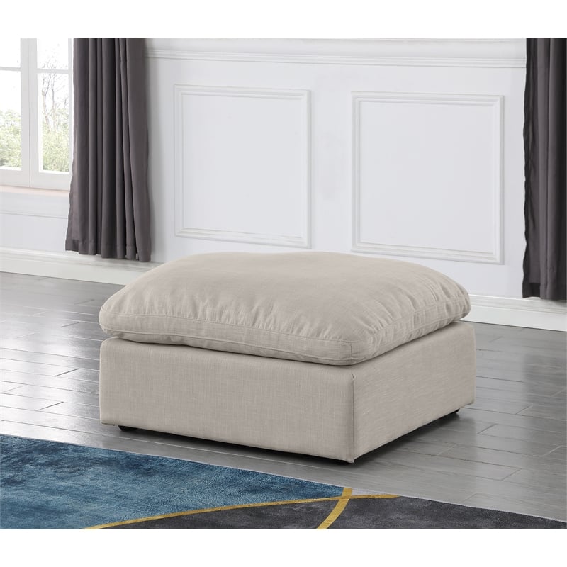 Meridian Furniture Indulge Contemporary Linen Fabric Ottoman in Beige