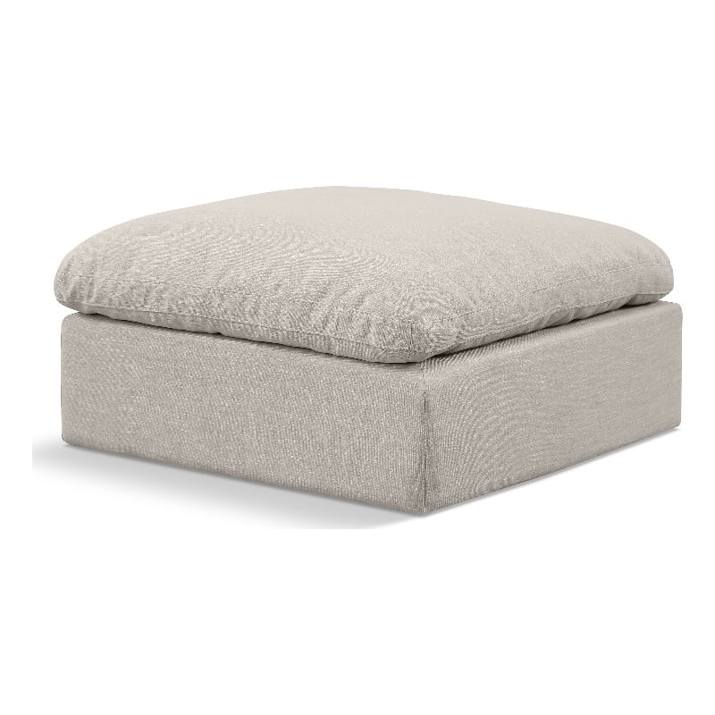 Meridian Furniture Indulge Contemporary Linen Fabric Ottoman in Beige