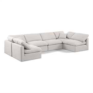 Meridian Furniture Indulge 199&quot Linen Fabric U-Shaped Modular Sectional in Cream