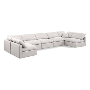 Meridian Furniture Indulge 234&quot Linen Fabric U-Shaped Modular Sectional in Cream