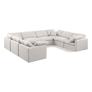 Meridian Furniture Indulge 140&quot Linen Fabric U-Shaped Modular Sectional in Cream