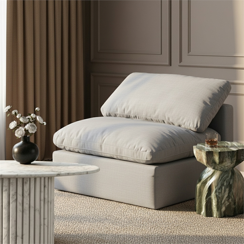 Meridian Furniture Indulge Contemporary Linen Fabric Armless Chair in Gray