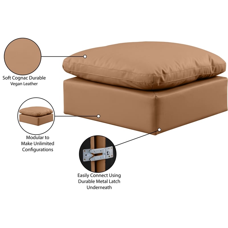 Meridian Furniture Indulge Contemporary Vegan Leather Ottoman in Cognac Orange