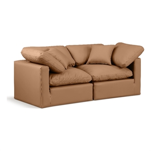 Meridian Furniture Indulge 70&quot Vegan Leather Modular Sofa in Cognac Orange