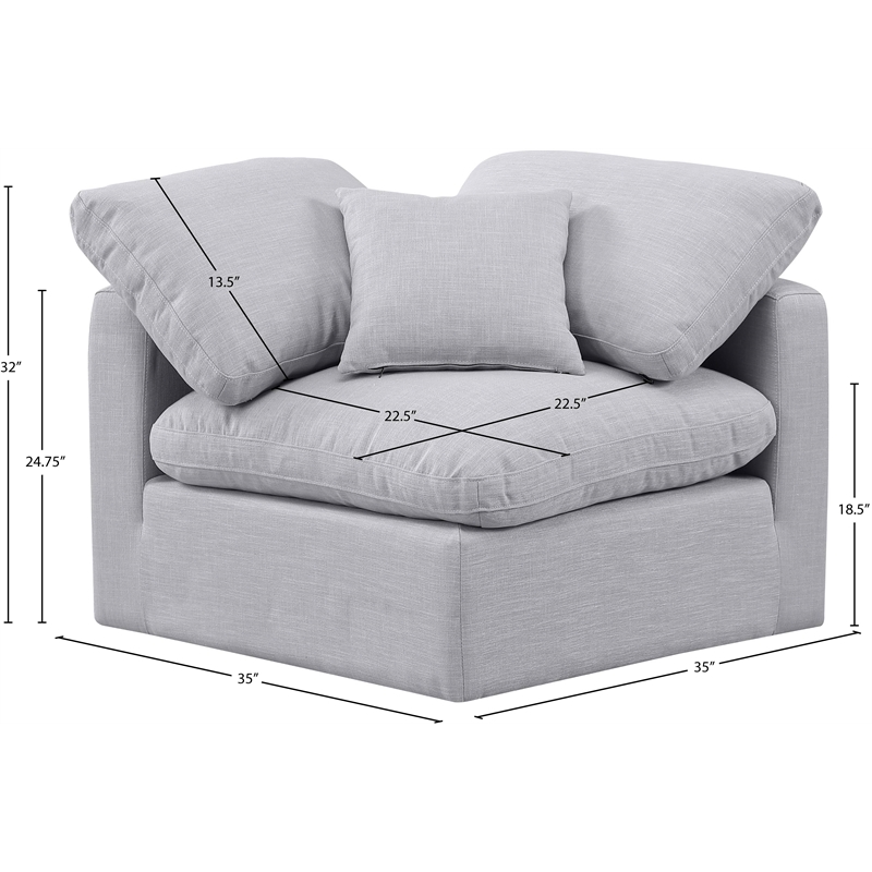 Meridian Furniture Indulge Contemporary Linen Fabric Corner Chair in Gray