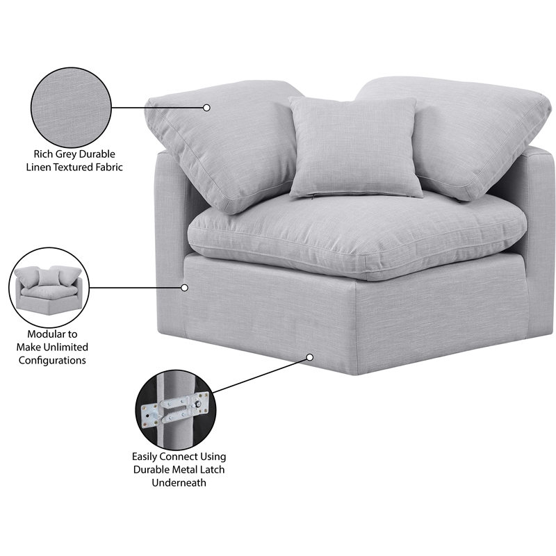 Meridian Furniture Indulge Contemporary Linen Fabric Corner Chair in Gray