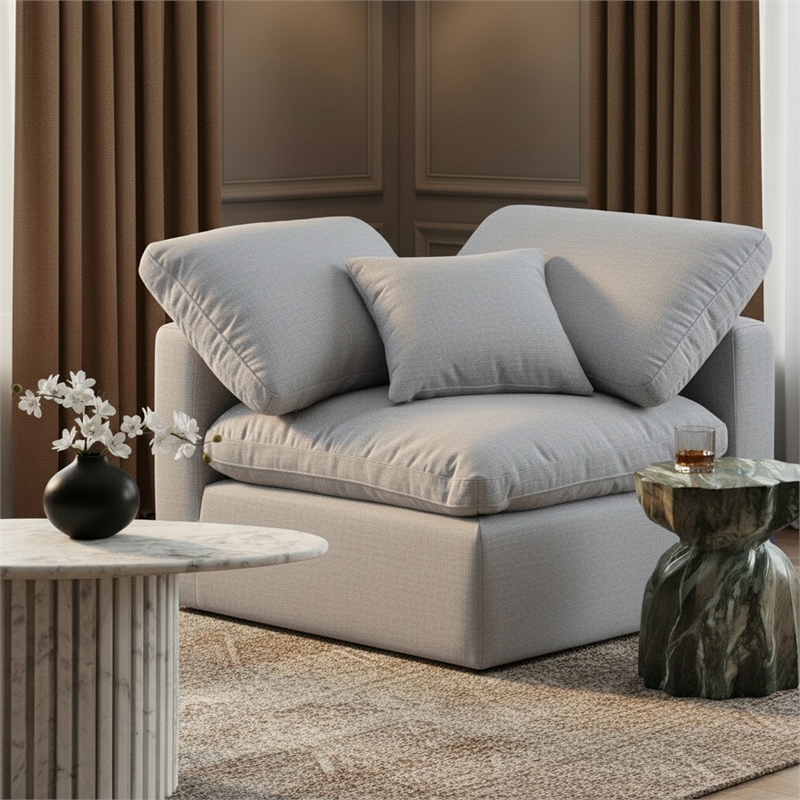 Meridian Furniture Indulge Contemporary Linen Fabric Corner Chair in Gray
