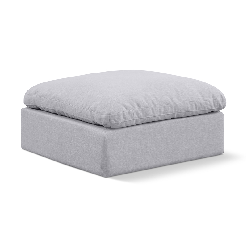 Meridian Furniture Indulge Contemporary Linen Fabric Ottoman in Gray