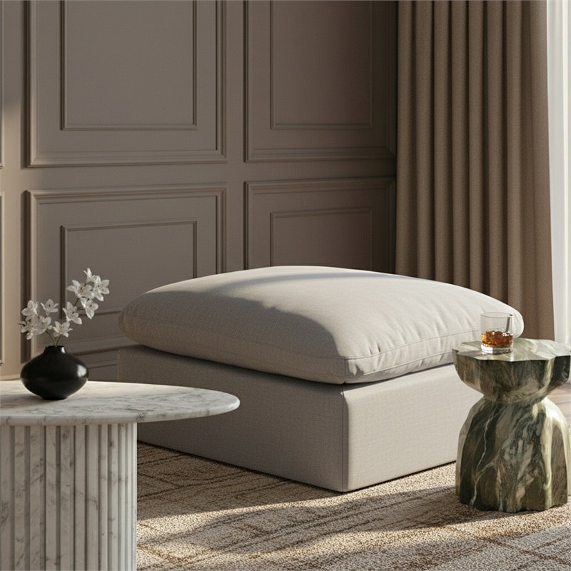 Meridian Furniture Indulge Contemporary Linen Fabric Ottoman in Gray