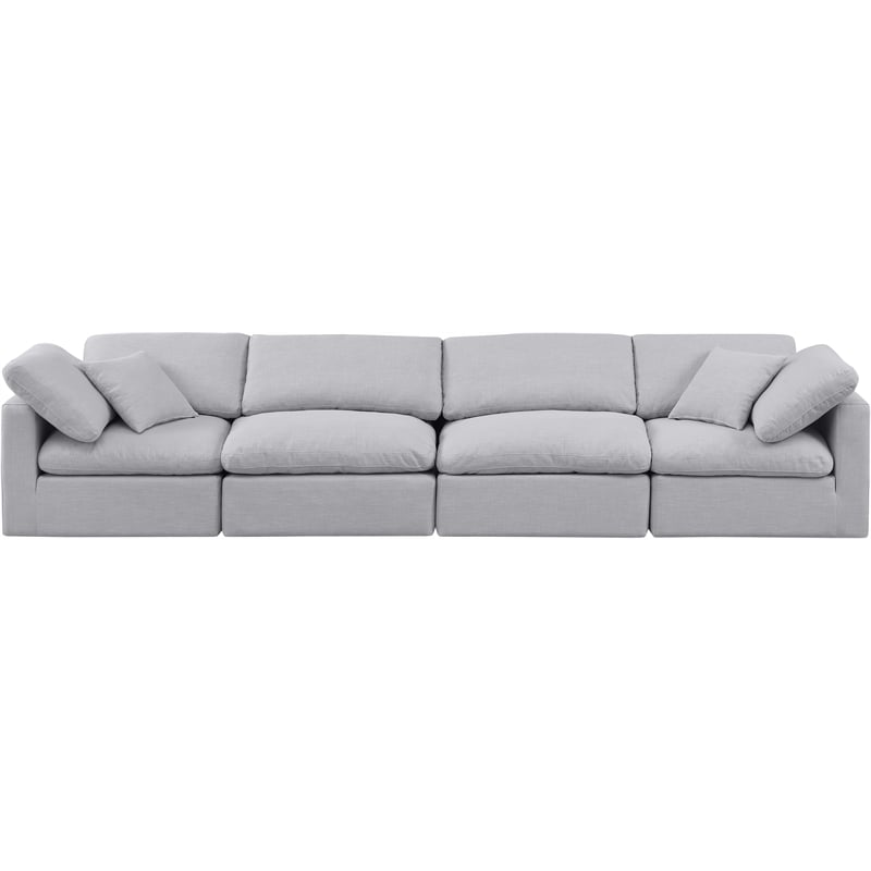 meridian furniture indulge 140&quot contemporary linen fabric modular sofa in gray