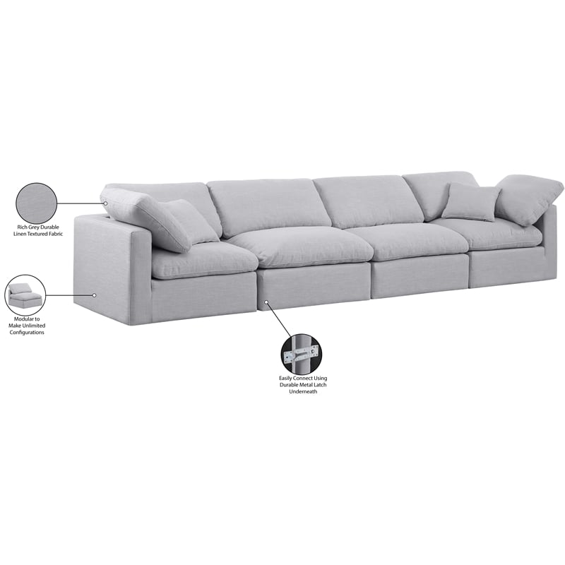 meridian furniture indulge 140&quot contemporary linen fabric modular sofa in gray
