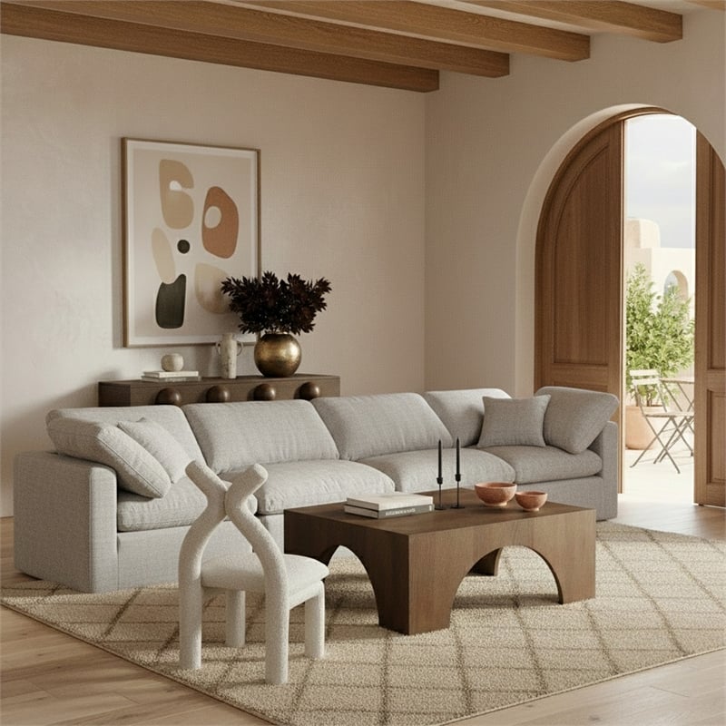 meridian furniture indulge 140&quot contemporary linen fabric modular sofa in gray