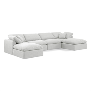 Meridian Furniture Indulge 140&quot Linen Fabric U-Shaped Modular Sectional in White