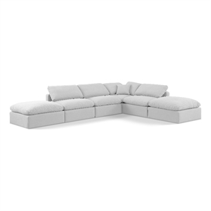 Meridian Furniture Indulge 140&quot Linen Fabric U-Shaped Modular Sectional in White