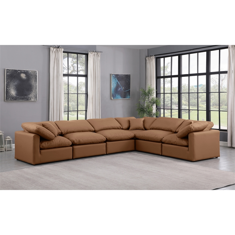Meridian Furniture Indulge Vegan Leather L-Shaped Modular Sectional in Orange