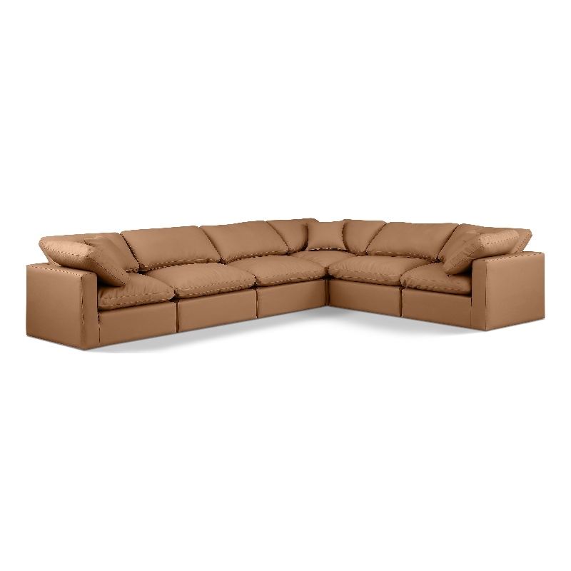 Meridian Furniture Indulge Vegan Leather L-Shaped Modular Sectional in Orange