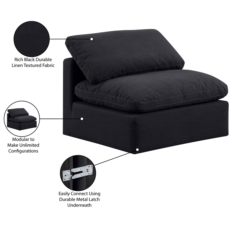 Meridian Furniture Indulge Contemporary Linen Fabric Armless Chair in Black