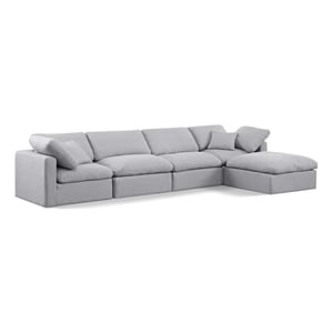 Meridian Furniture Indulge 129&quot Linen Fabric L-Shaped Modular Sectional in Gray