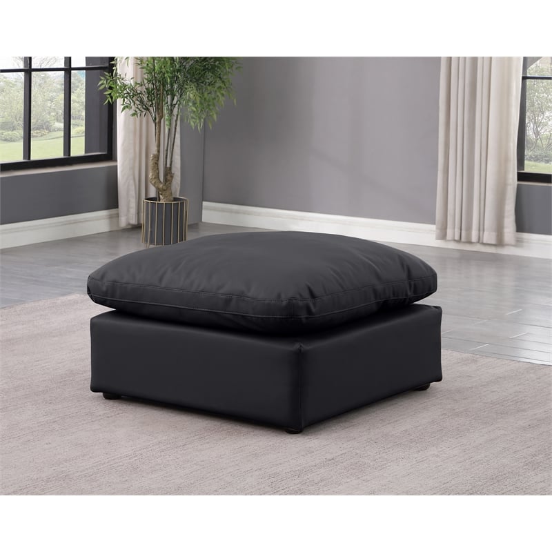 Meridian Furniture Indulge Contemporary Vegan Leather Ottoman in Black