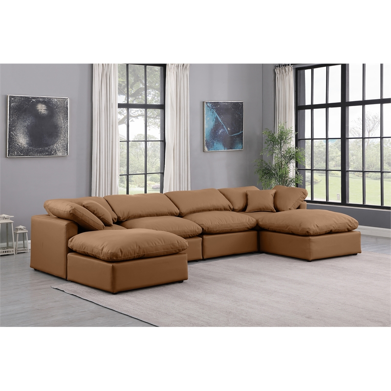 Meridian Furniture Indulge Vegan Leather U-Shaped Modular Sectional in Orange