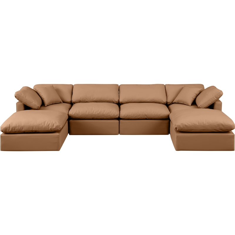 Meridian Furniture Indulge Vegan Leather U-Shaped Modular Sectional in Orange