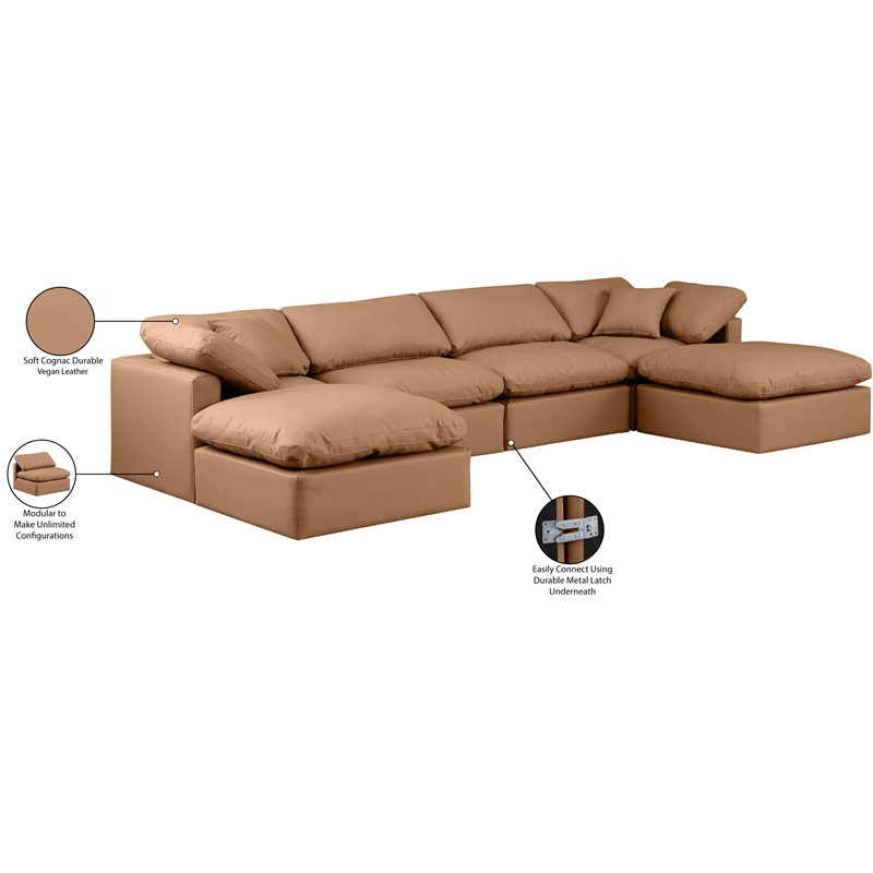 Meridian Furniture Indulge Vegan Leather U-Shaped Modular Sectional in Orange