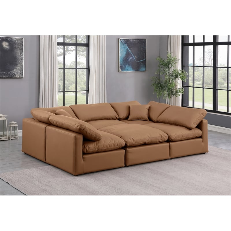 Meridian Furniture Indulge Vegan Leather U-Shaped Modular Sectional in Orange