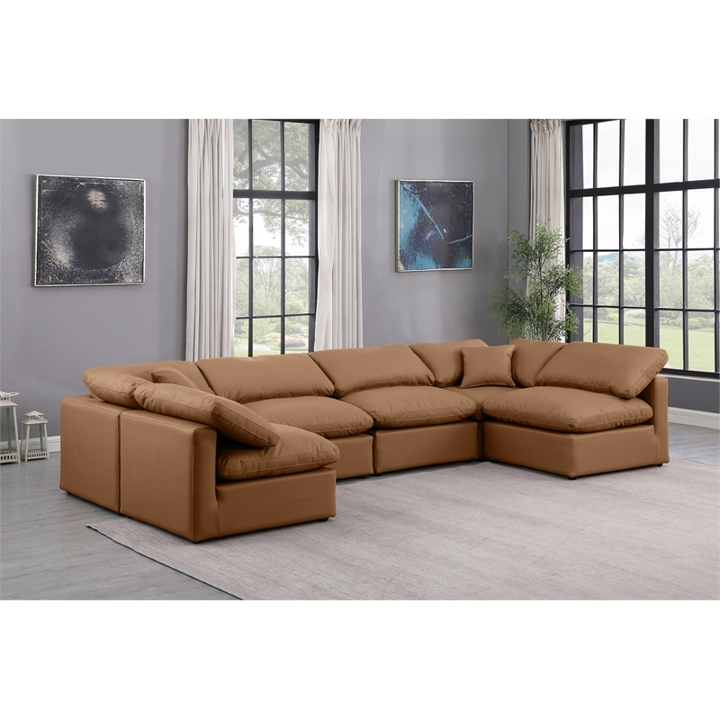 Meridian Furniture Indulge Vegan Leather U-Shaped Modular Sectional in Orange