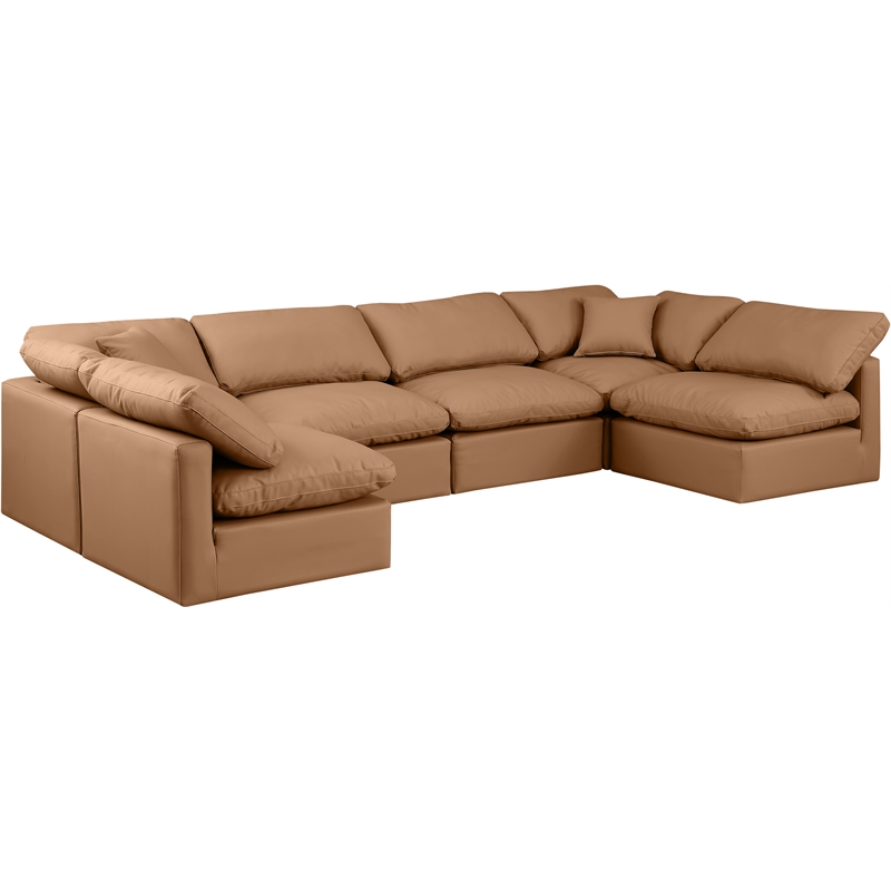 Meridian Furniture Indulge Vegan Leather U-Shaped Modular Sectional in Orange