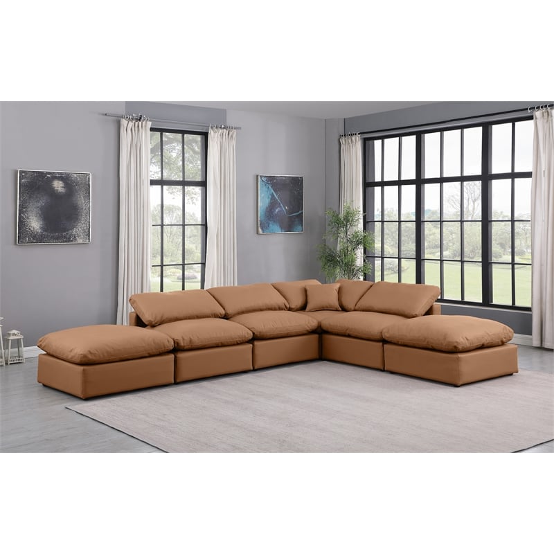 Meridian Furniture Indulge Vegan Leather U-Shaped Modular Sectional in Orange