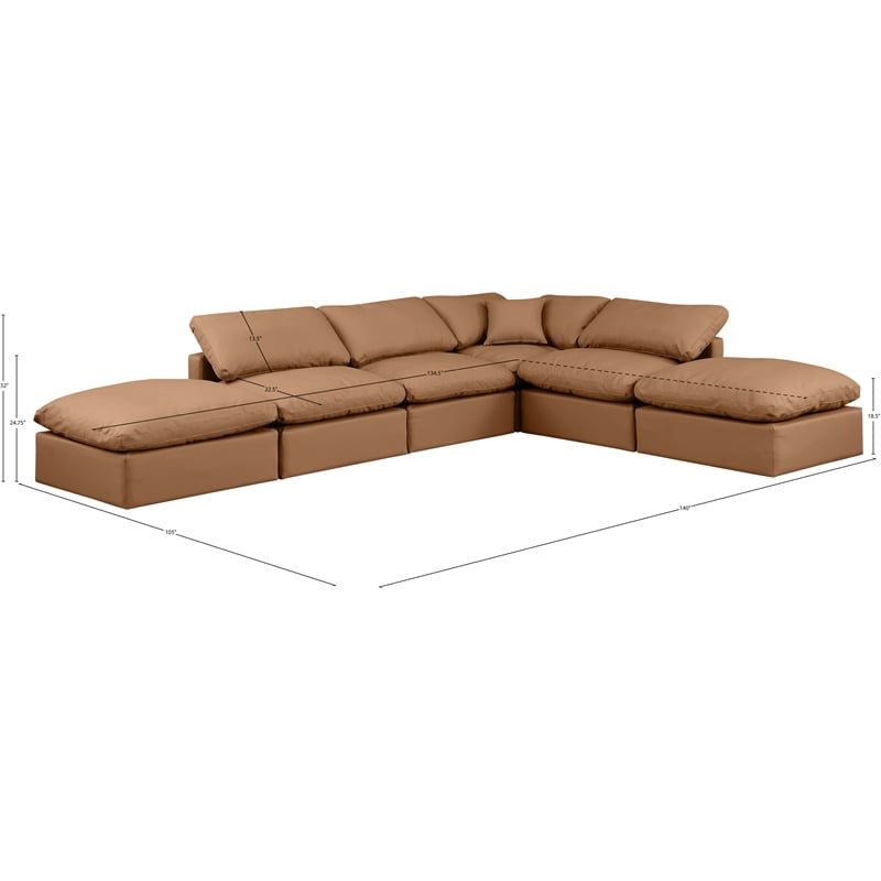 Meridian Furniture Indulge Vegan Leather U-Shaped Modular Sectional in Orange