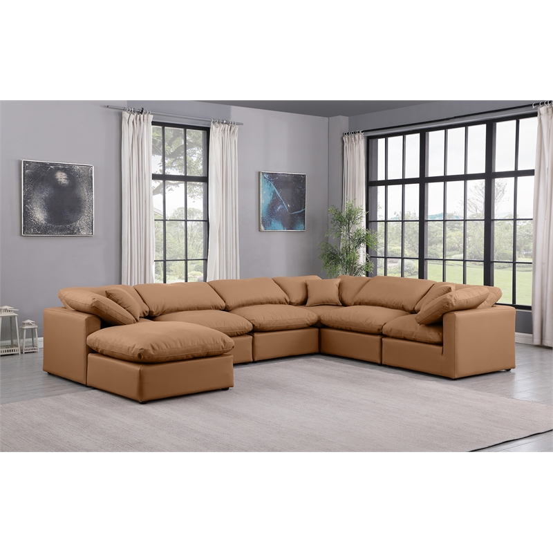 Meridian Furniture Indulge Vegan Leather U-Shaped Modular Sectional in Orange