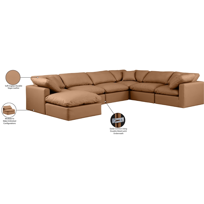 Meridian Furniture Indulge Vegan Leather U-Shaped Modular Sectional in Orange