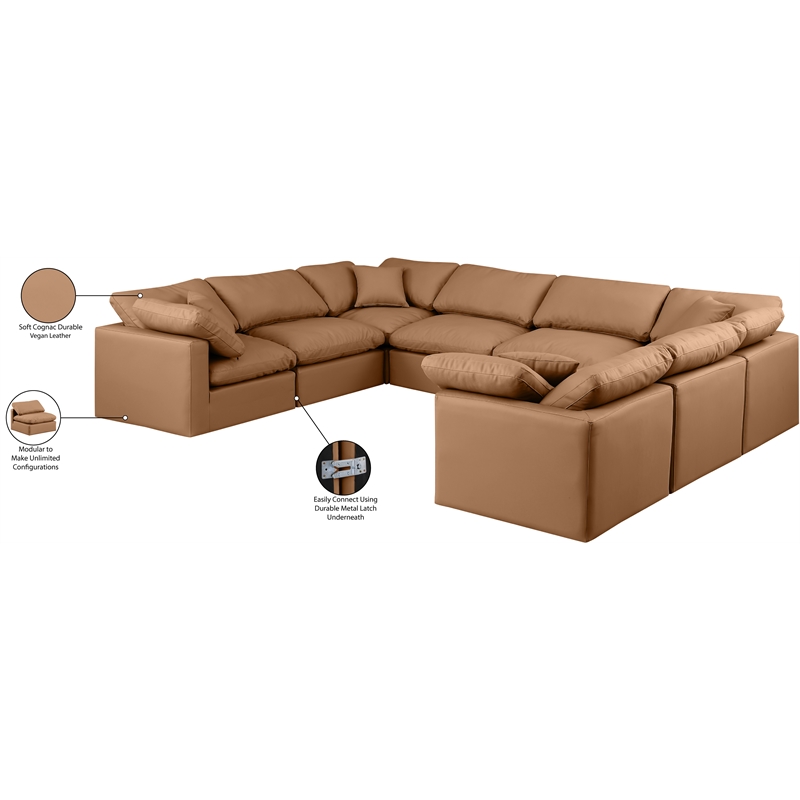 Meridian Furniture Indulge Vegan Leather U-Shaped Modular Sectional in Orange