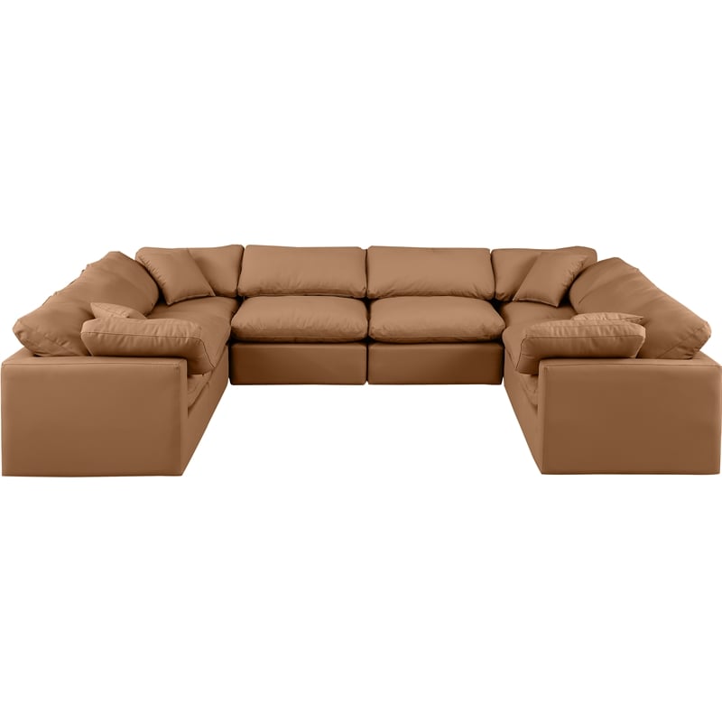 Meridian Furniture Indulge Vegan Leather U-Shaped Modular Sectional in Orange