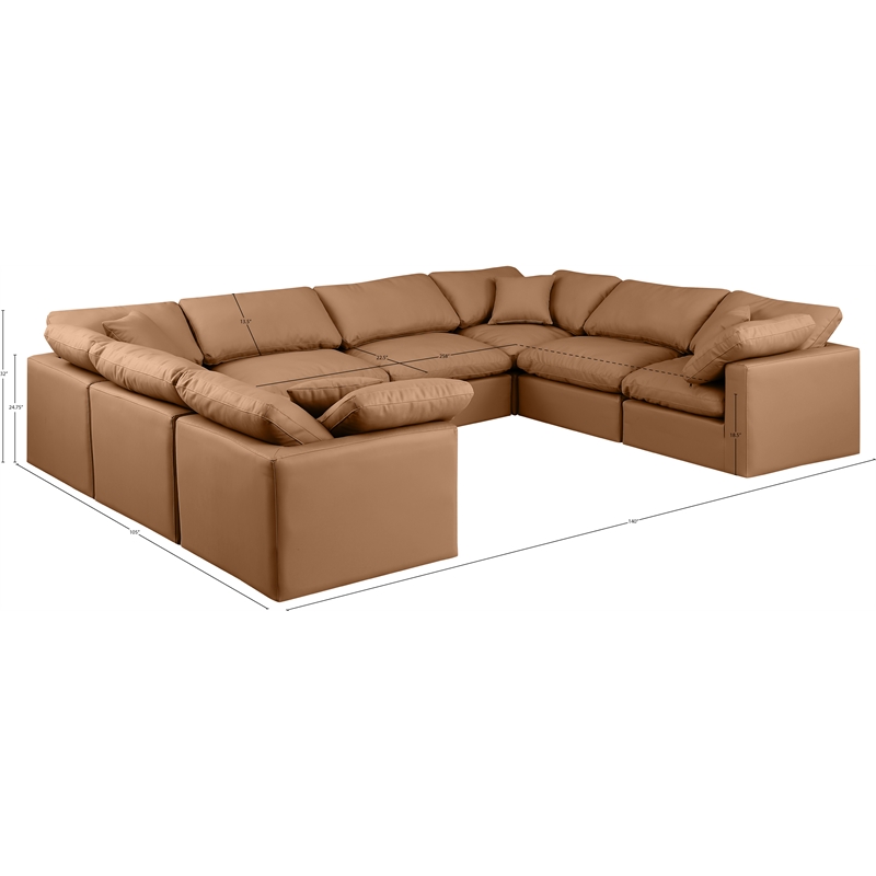 Meridian Furniture Indulge Vegan Leather U-Shaped Modular Sectional in Orange