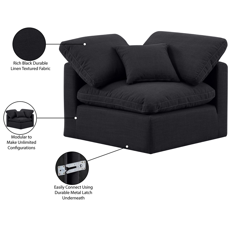 Meridian Furniture Indulge Contemporary Linen Fabric Corner Chair in Black