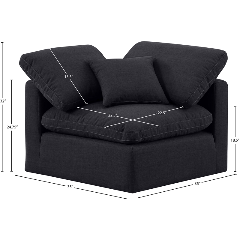 Meridian Furniture Indulge Contemporary Linen Fabric Corner Chair in Black